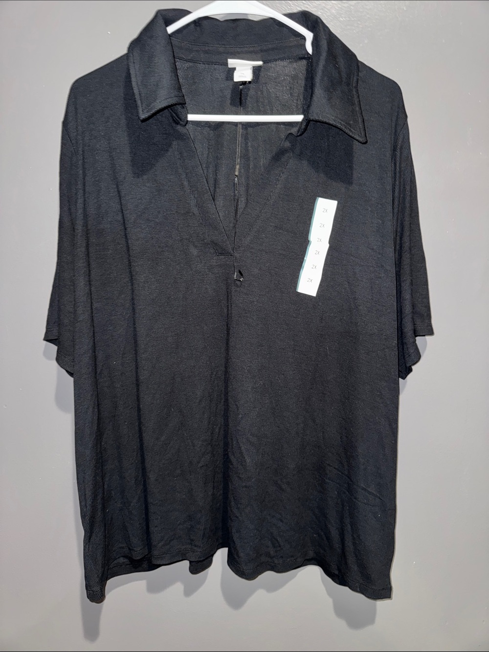 Ava & Viv Black Short-Sleeve Zip Polo Top